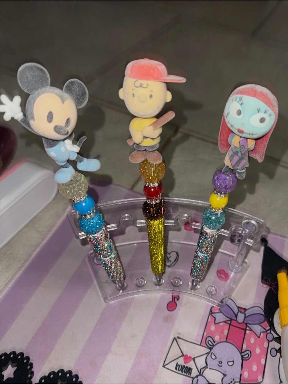 Character Glitter Top Pens - Blue, Yellow, Red - Kids Toys